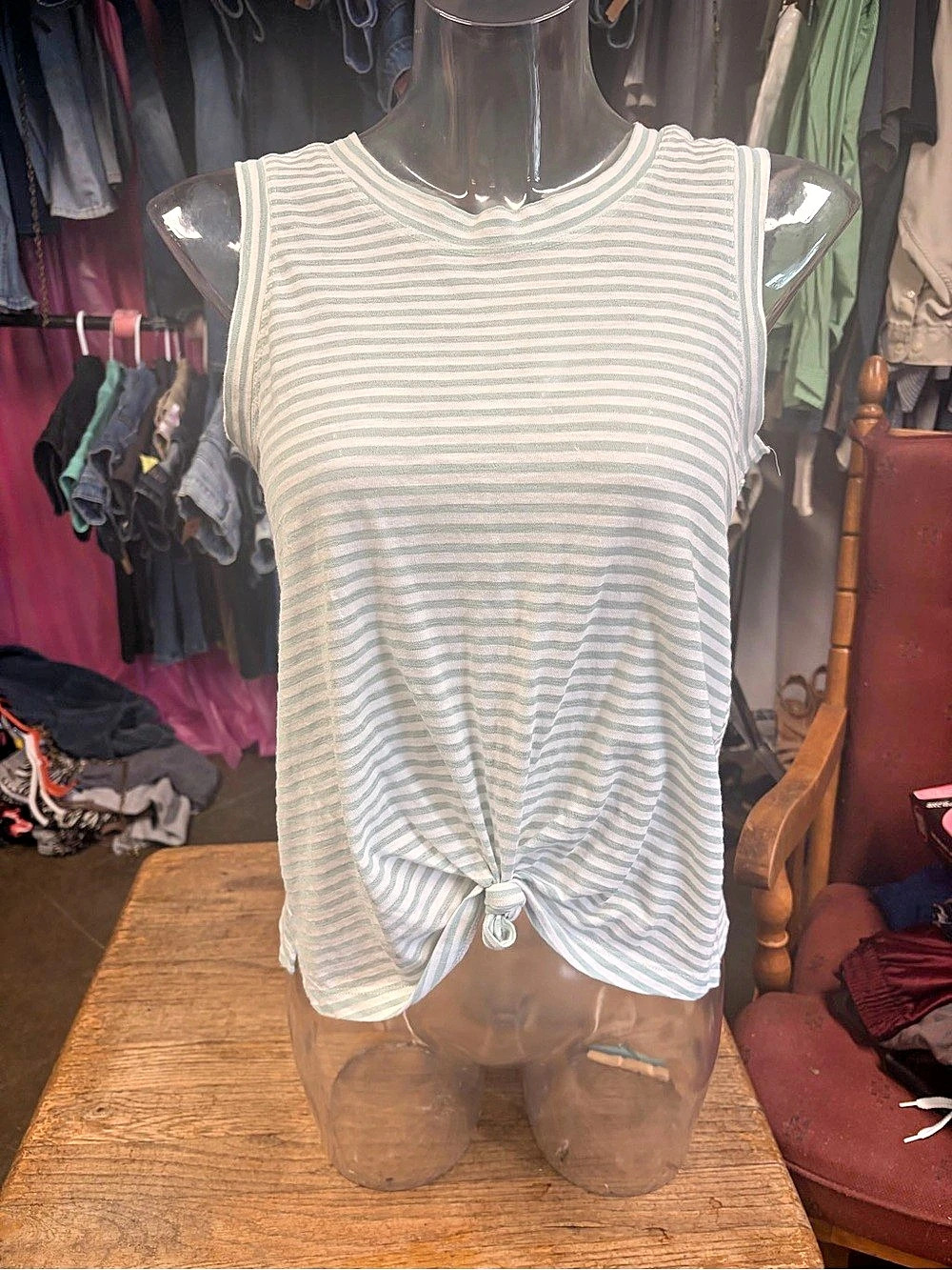 Cynthia Rowley Striped Gathered Hem Tank Top in White & Green